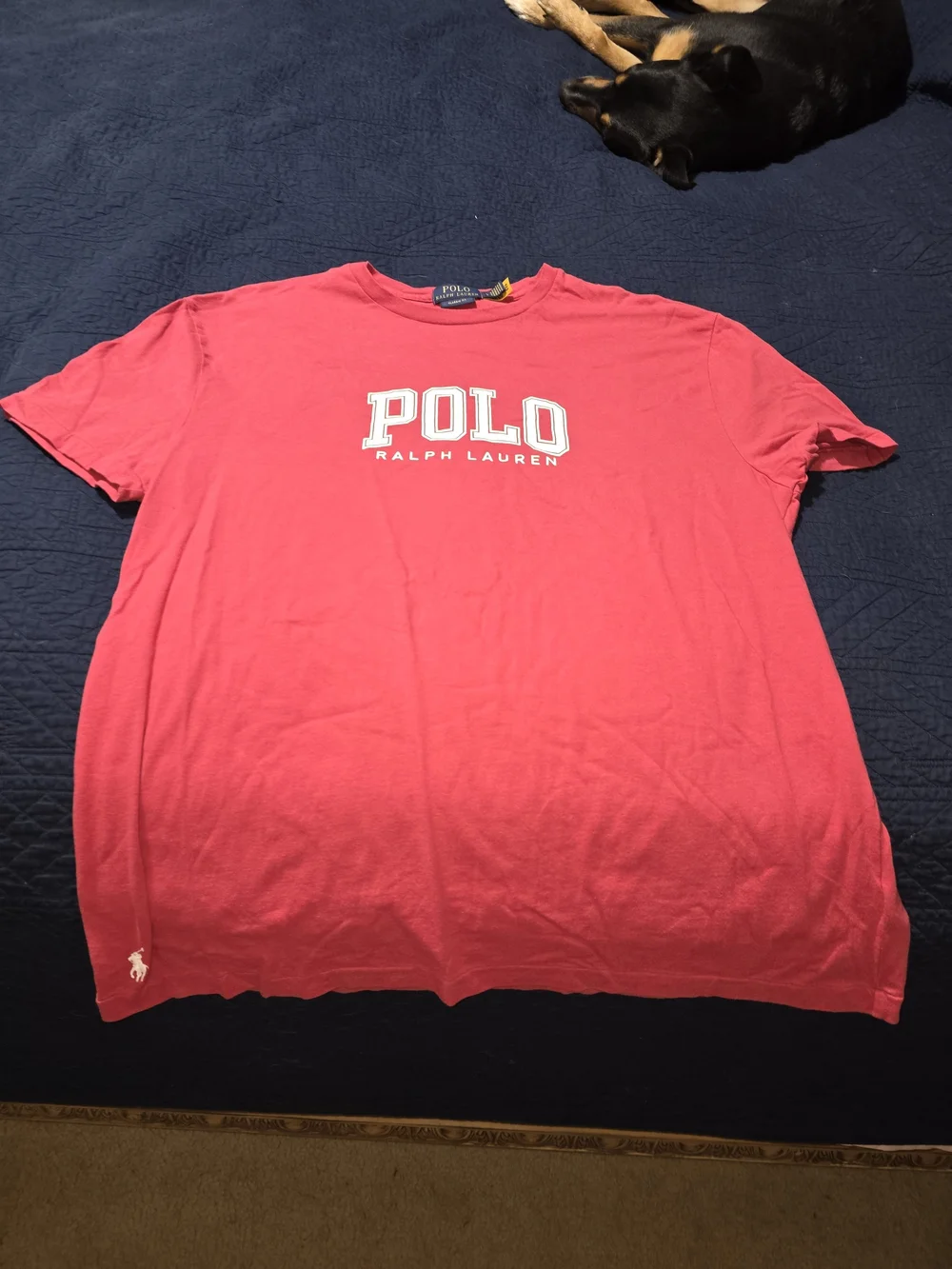 LARGE Polo by Ralph Lauren Coral Red Logo Short Sleeve Tee WHITE EMBLEM
